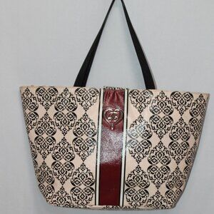 Brighton Vinyl Pink, Red and Black Tote with "B" on Front